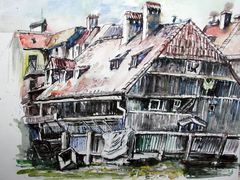 Aquarell: Alte Herberge in München-Haidhausen