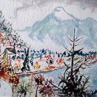 - Aquarell - Der Walchensee gegen Jochberg im Herbst -