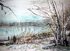 Aquarell. Feringasee im Winter