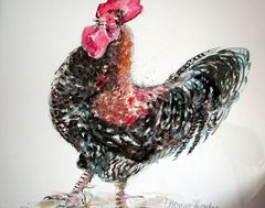 Aquarell: Hahn - Rooster