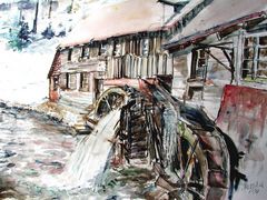 Aquarell: Hexenlochmühle im Schwarzwald