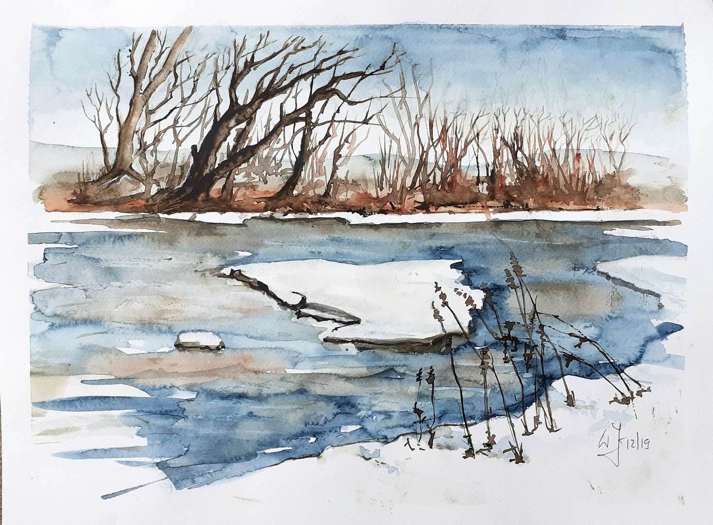 Aquarell Ingering im Winter