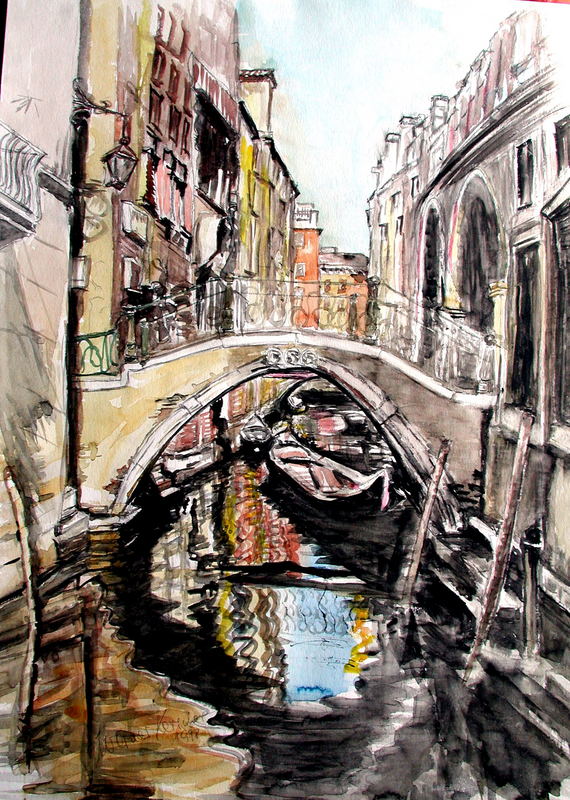 Aquarell: Kanal in Venedig