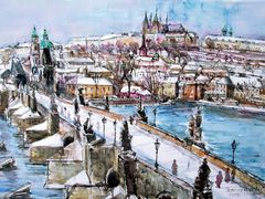 Aquarell "Karlsbrücke und Prag"