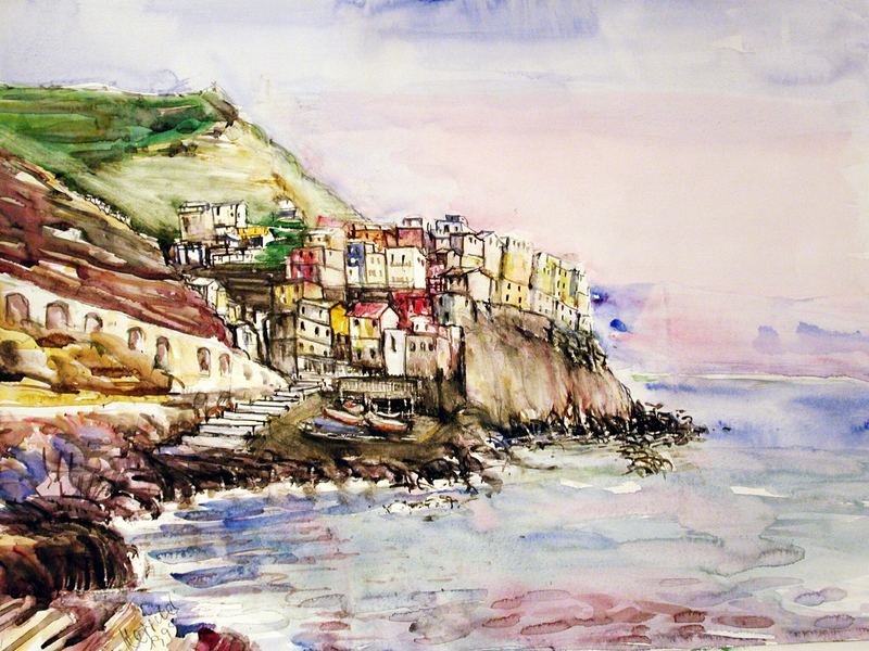 Aquarell: Manarola in den Cinque Terre