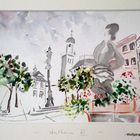 - Aquarell - Marienplatz von Weilheim in Oberbayern - 1992 - aus einem Zyklus von 15 Stck. -