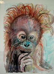 Aquarell: Orang-Utan-Baby Berlin