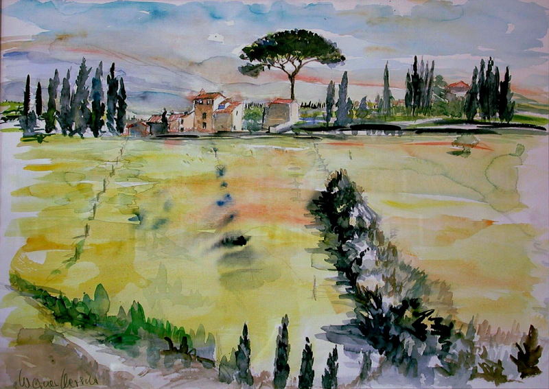 Aquarell: Schirmpinie- Toscana