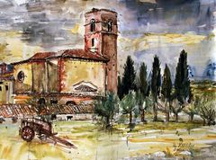 Aquarell: St.Anna in Camprena, Toscana