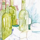 Aquarell Wein und Käse