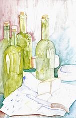 Aquarell Wein und Käse