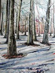 Aquarell: Winterwald