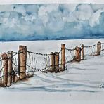 Aquarell Zaun mit Schnee...Vers.1