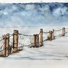 Aquarell Zaun mit Schnee...Vers.2