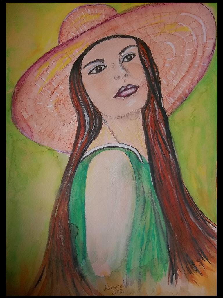 Aquarelle Bilder Frau mit Hut