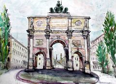 Aquarelle: Siegestor in München