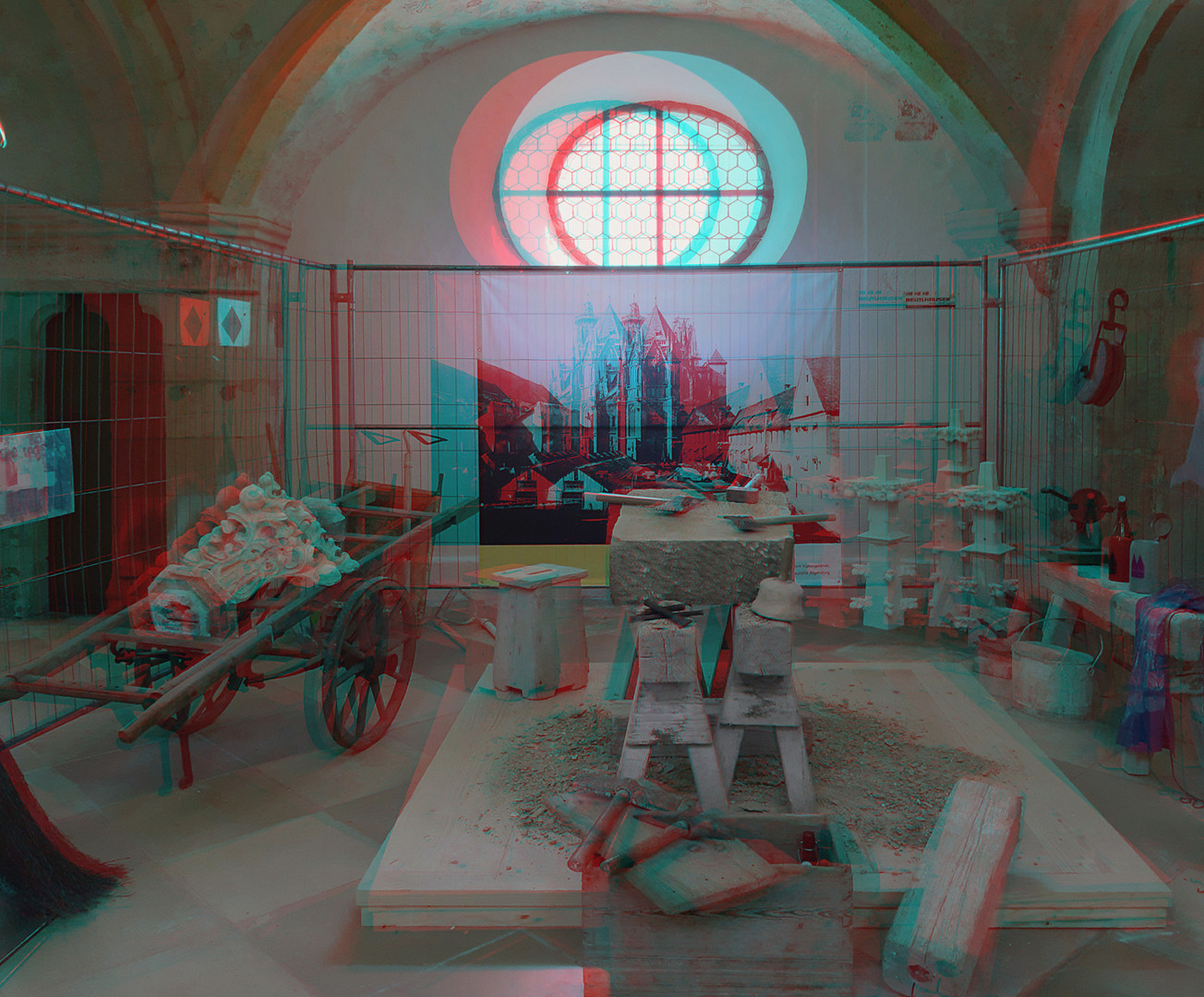 Arbeitsplatz der Steinmetze - 3D Anaglyphe