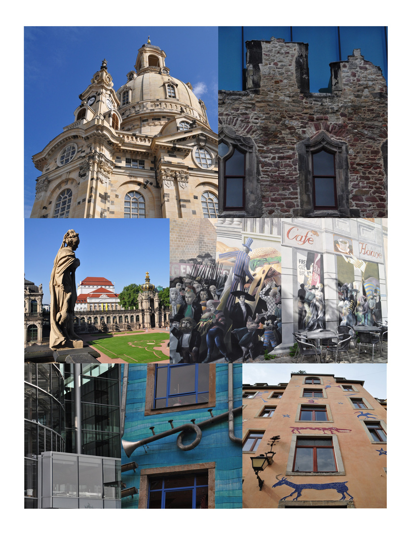 Architektur-Collage Halle (S.) und Dresden