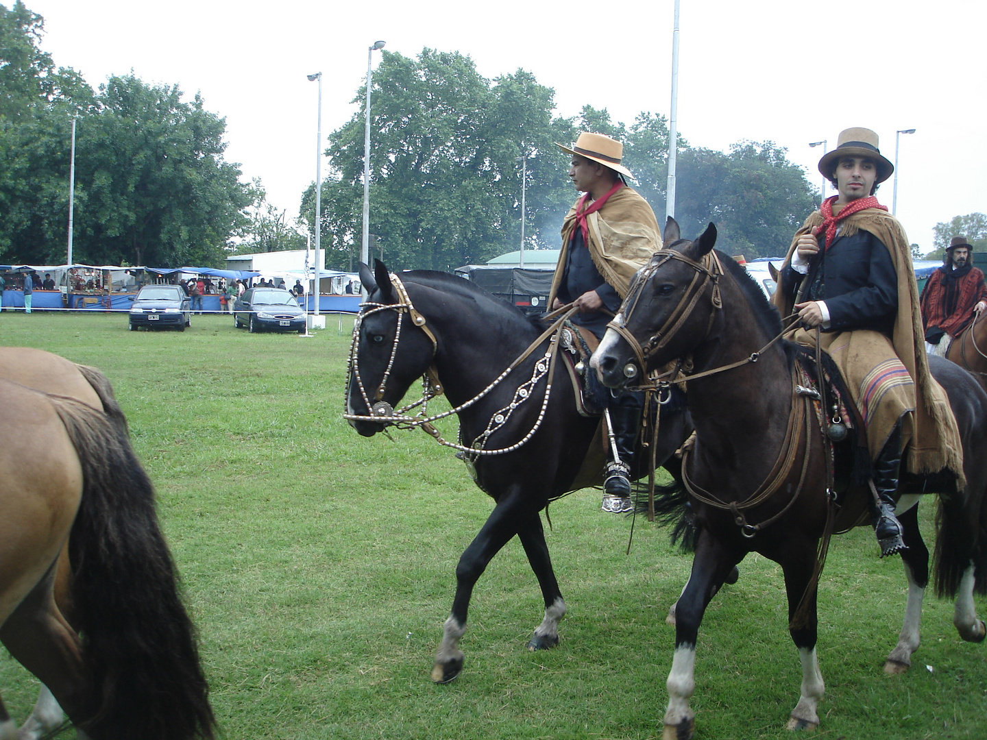 Argentina gauchos desfilando bajo lluvia