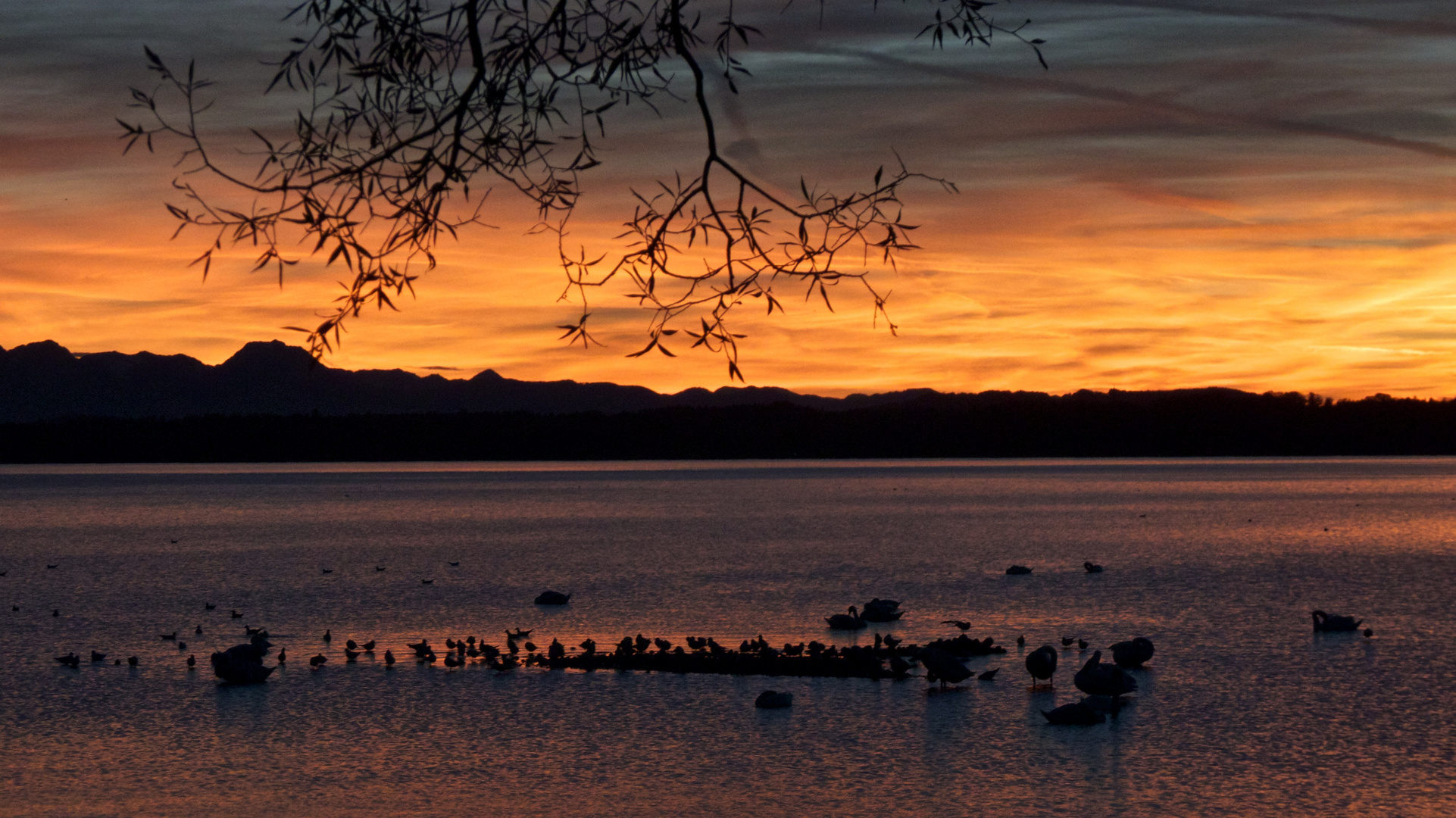 Arlaching, der See, die Berge, der Himmel