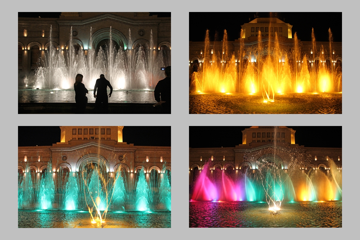Armenien; Erevan: Lichtspiele auf dem Platz der Republik.