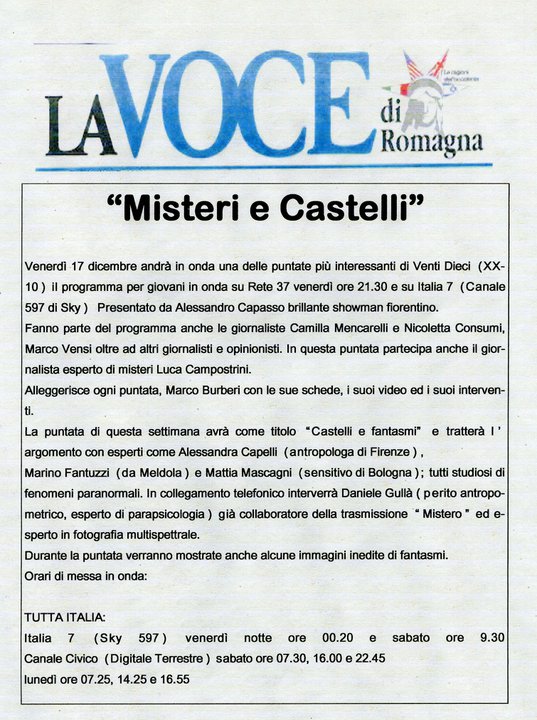 Articolo 'Misteri e Castelli'