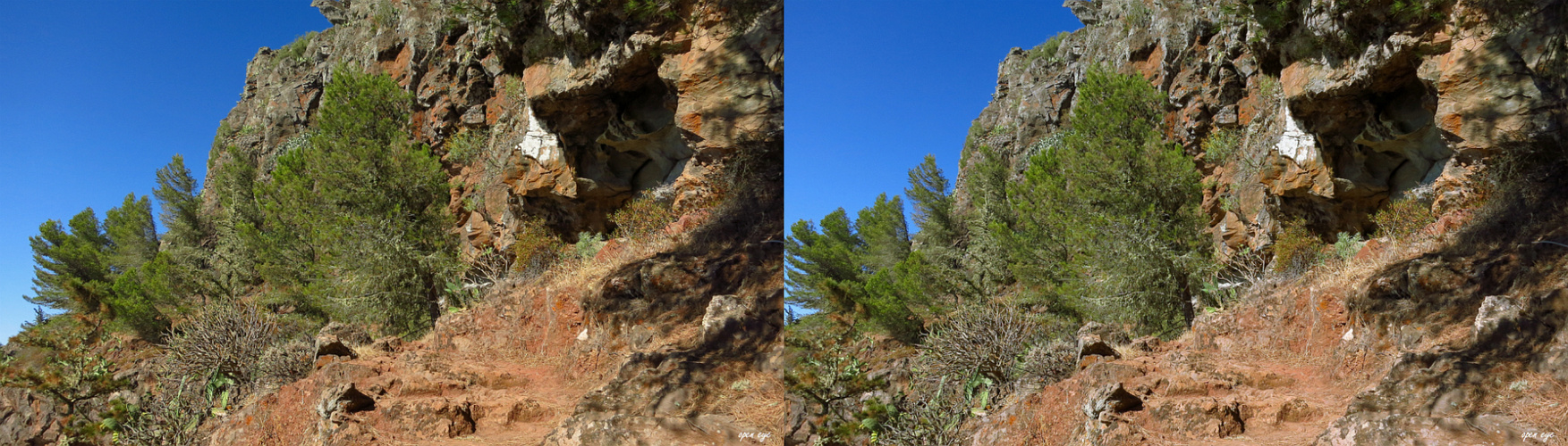 Arure Wanderweg La Gomera Kanaren Spanien - 3D Kreuzblick