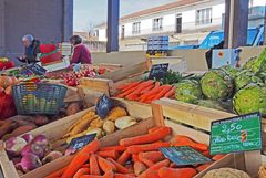 Assortiment printanier de légumes sur un marché de Condom