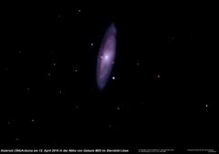 Asteroid (394)Arduina am 12. April 2016 in der Nähe der  Galaxie M65 im Sternbild Löwe