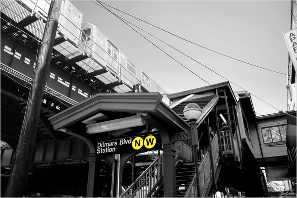 AstoriaScape No. 12 - Ditmars Boulevard, A Subway Station Study in Black and White...and Yellow