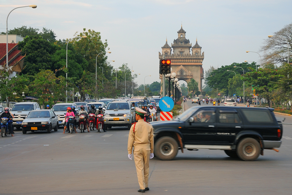 At an intersection in Vientiane