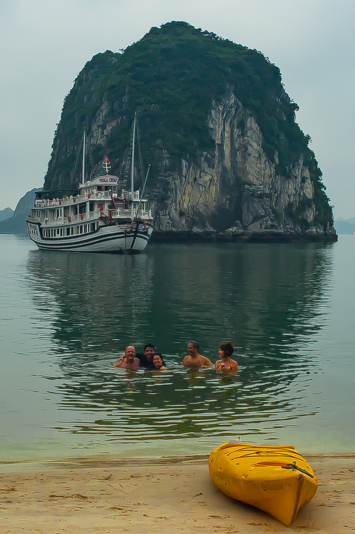 At small beach on a limestone island