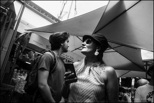 At the popular market, in the crowd