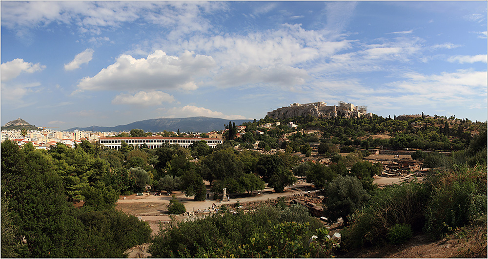 Athen - Blick auf die Akropolis vom Tempel des Hephaistos