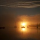 Au bord du lac dans la brume