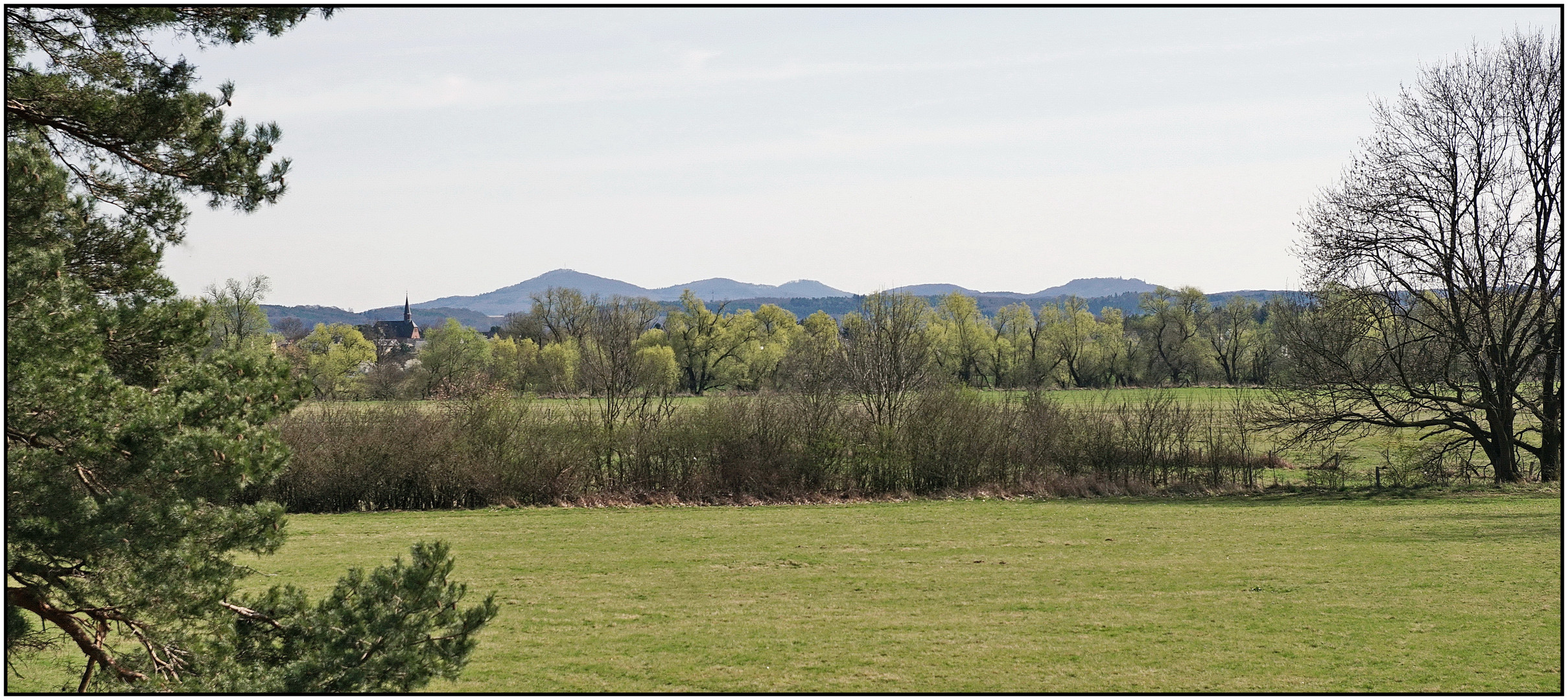 Auenlandschaft der Sieg und Siebengebirge im Frühling