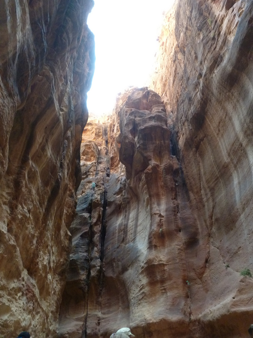 Auf dem Weg durch den Siq - Felswände bis zu 120m Höhe