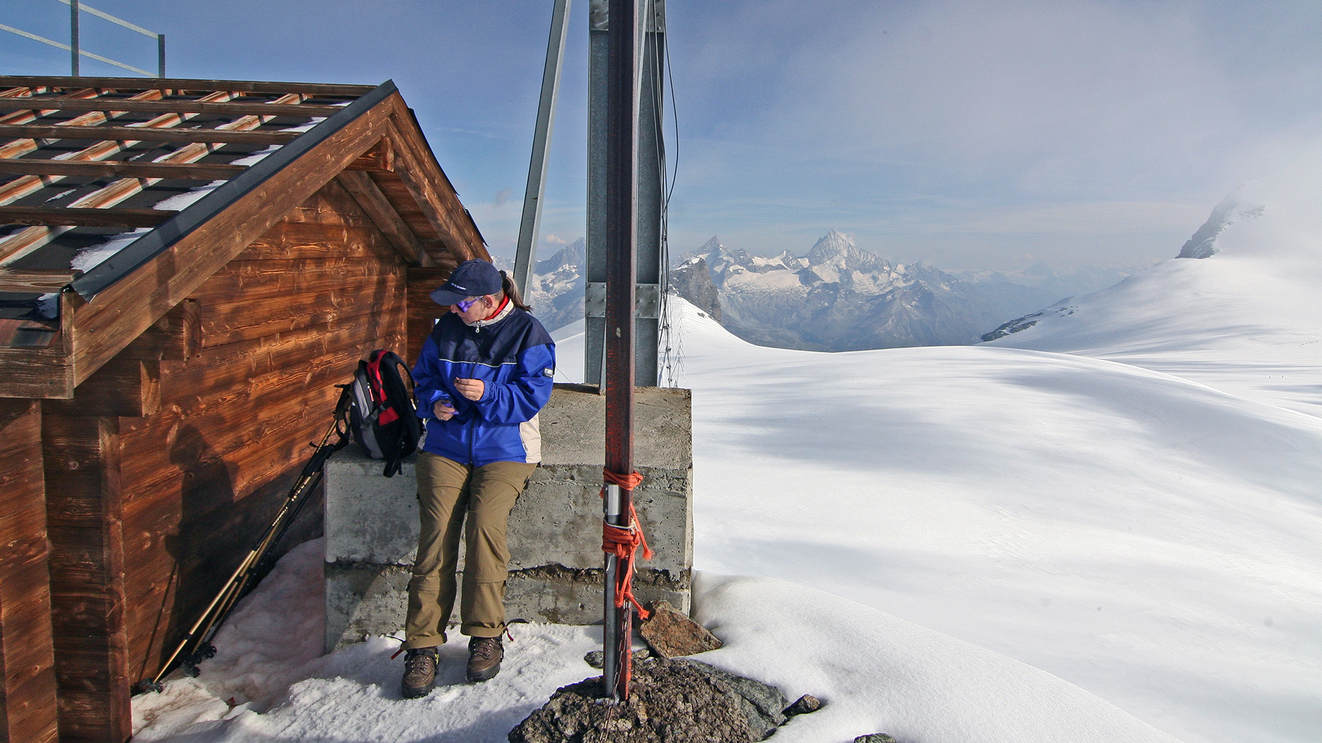 Auf der 3899m hohen Gobba de Rollin  an einem der Enden des Breithornplateaus...