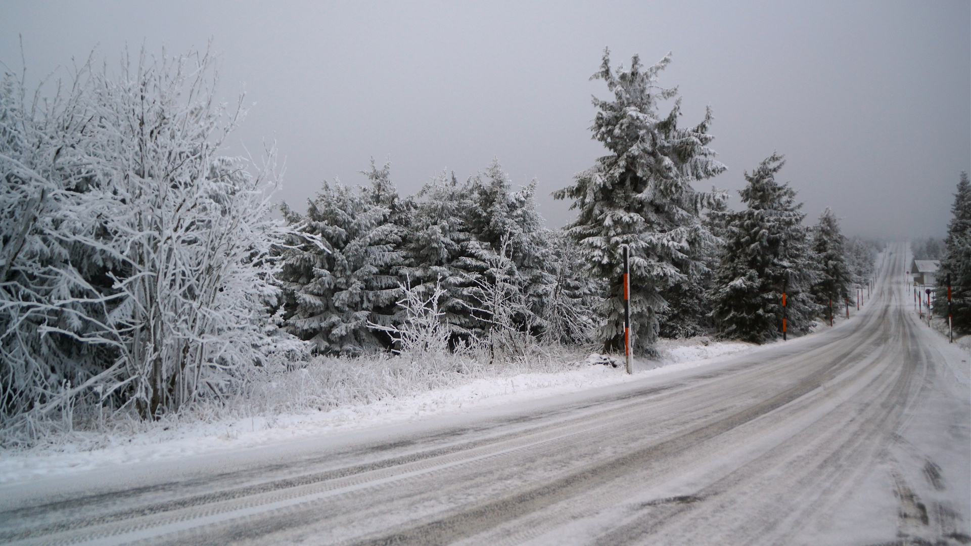 Auf der Strasse hinauf auf den Fichtelberg