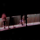 Auf dieser schönen beleuchteten Brücke eines Parks in Diijon bewegte sich eine Familie
