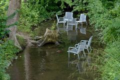 Aufgelockerter Stuhlkreis mit Ente