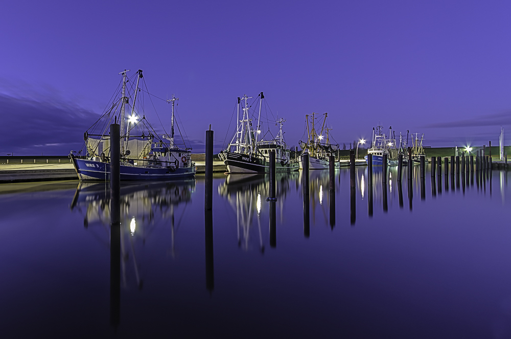 Aufgereiht im Wremer Kutterhafen