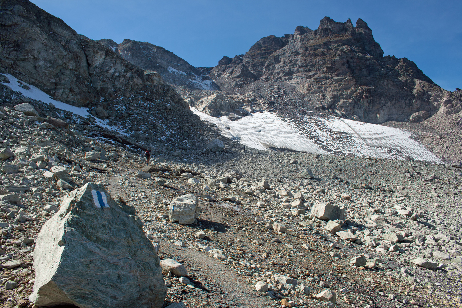 Aufstieg zum Pizolgipfel mit Pizolgletscher der bald verschwunden ist