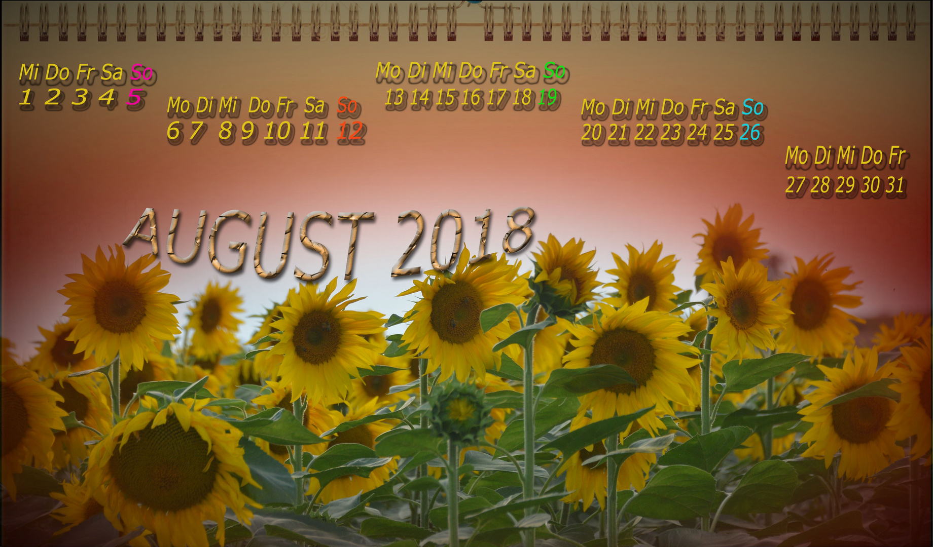 August 2018 Kalenderblatt