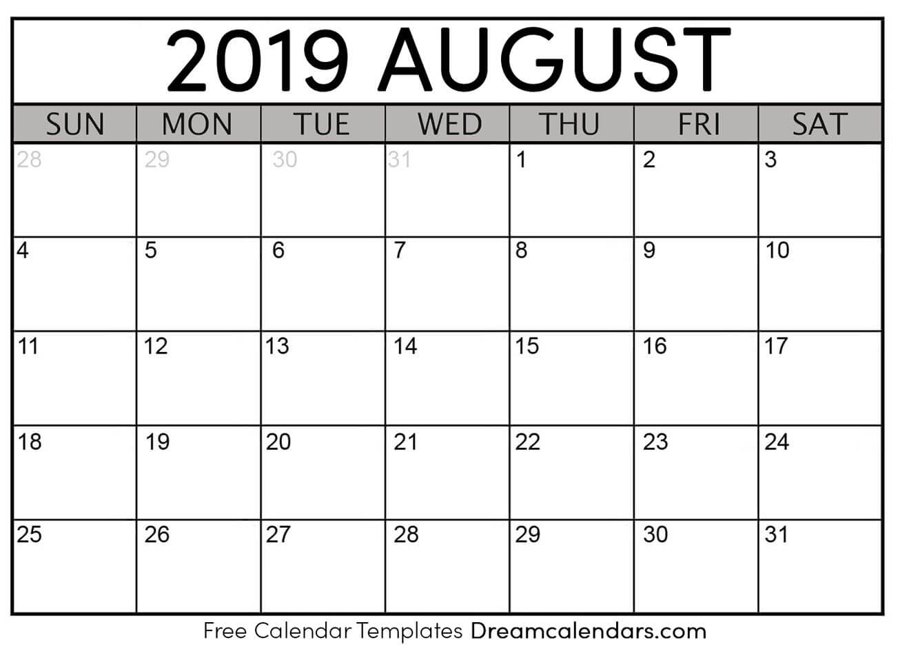 August 2019 Printable Calendar