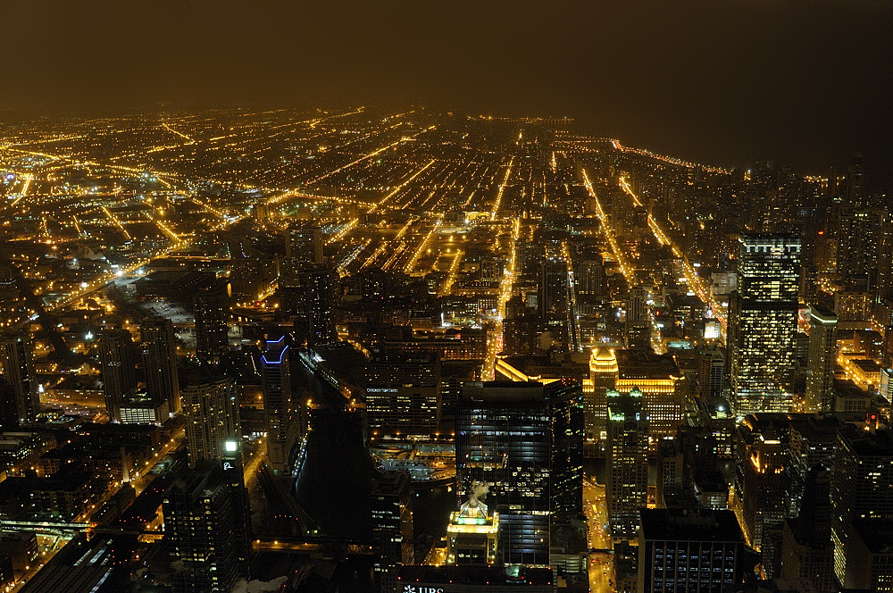 Ausblick Chicago bei Nacht vom Sears Tower