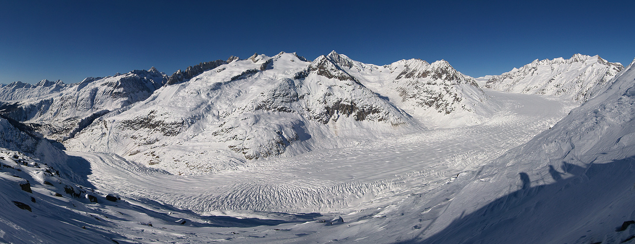 Ausblick vom Bettmerhorn auf den Aletschgletscher (Winter)