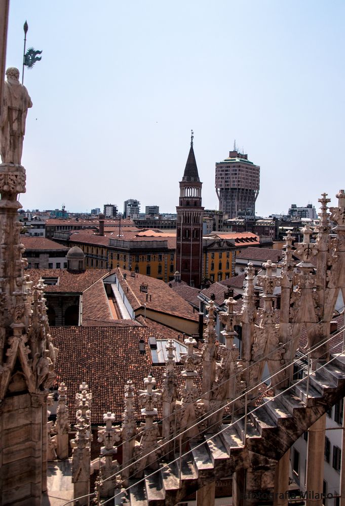 Ausblick vom Dom auf die Dächer von Mailand.....