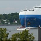 Ausfahrt vom Hamburger Hafen in Höhe vom Finkenwerder Rüschpark