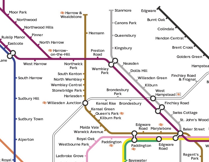 Ausschnitt aus dem Streckennetzplan der Londoner U-Bahn